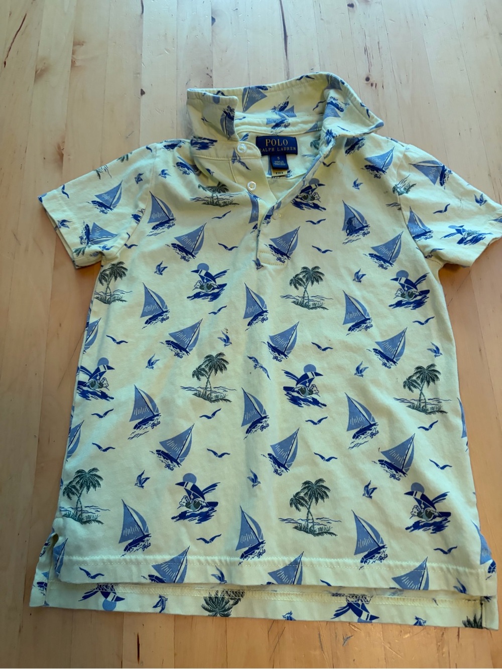 Polo by Ralph Lauren Yellow Polo Shirt with Blue Sailboat Print
